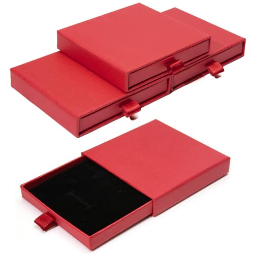 Schmuck-Geschenkbox, 8,9 x 8,9 x 1,8 cm, Papp-Schmuckschatulle, ausgefallene Schmuckschatullen für Halsketten, Armbänder, Ohrringe, Schubladen, leere Schmuckboxen für Halsketten, Ringe, Ohrringe, Rot Schmuck-Geschenkbox, 8,9 x 8,9 x 1,8 cm, Papp-Schmuckschatulle, ausgefallene Schmuckschatullen für Halsketten, Armbänder, Ohrringe, Schubladen, leere Schmuckboxen für Halsketten, Ringe, Ohrringe, Rot von Rimoev