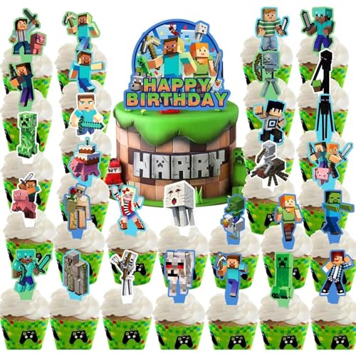 30 Stück Pixel Tortendeko Jungen, 8-Bit Video Game Kuchen Deko Kindergeburtstag, Cake Topper Set, Happy Birthday Topper für Jungen Geburtstag Party Kuchen Dekoration Supplies（C） von Rimtpuz