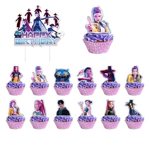 Kpop‑Dämonenjäger Happy Birthday Tortendeko Set, 25 Stück Cake Topper Geburtstag, Happy Birthday Topper, Kuchen Deko Set, Anime Party Deko Kindergeburtstag Junge Mädchen von Rimtpuz