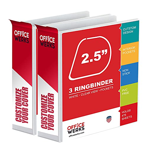 3-Ringbuch, Professionelle Winkel D-Ringbuch 2,5 Zoll, Präsentationsmappe für Standardseiten 8,5 x 11 mit Taschen, Crystal Clear View White Binder (2 Stück) von Ring Binder Depot