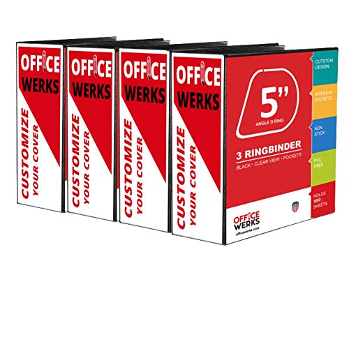 3-Ringbuch, professioneller D-Ringbuch, 12,7 cm, Präsentationsmappe für Standardseiten 21,6 x 27,9 cm mit Taschen, langlebiger und starker schwarzer Ordner (4 Stück) von Ring Binder Depot
