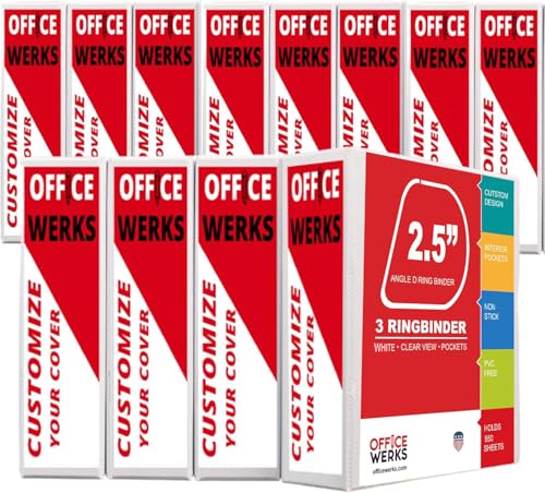 Office Werks 3-Ringbuch, professioneller D-Ringbuch, 6,3 cm, 12 Präsentationsmappen für Standardseiten 8,5 x 11 mit Taschen, kristallklarer Sicht, weißer Ordner (12 Stück) von Ring Binder Depot