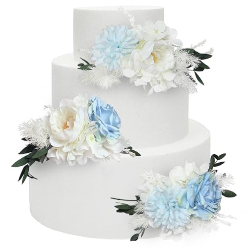Rinlong 3 Stück vorgefertigte Baby Blau Kuchen Dekorieren Blumen Kuchen Topper Kuchen Dekorationen Hochzeit Dekor Geburtstag Brautdusche Kuchen Topper von Rinlong