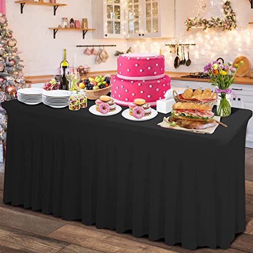 Rinpon Spandex-Tischdecke, 1,8 m, Stretch-Tischdecken mit Tischröcken, für rechteckige Tische, 1,8 m, dehnbar, Polyester-Tischdecken für Hochzeit, Geburtstag, Party, Lieferanten (schwarz) von Rinpon
