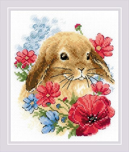 RIOLIS Counted Cross Stitch Kit 6"X7"-Bunny In Flowers (14 Count) -R1986 von Riolis