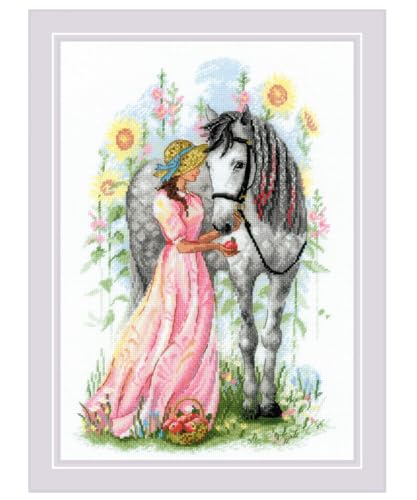 Riolis Kreuzstich Set "Mädchen mit Pferd", Zählmuster, 21x30cm von Riolis