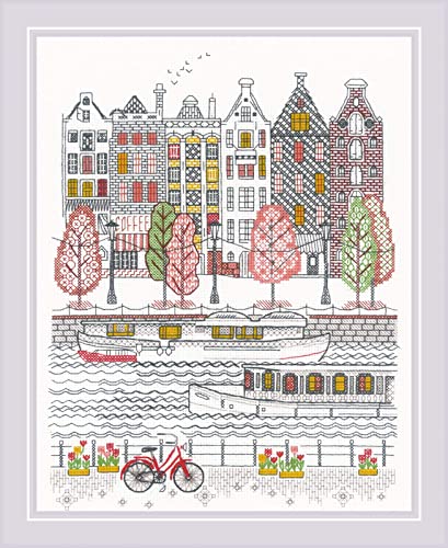Riolis Kreuzstich Set "Stadt am Wasser", Zählmuster, 24x30cm von Riolis