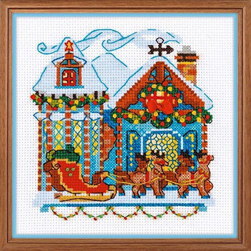 RIOLIS Haus mit einem Schlitten Kreuzstichpackung, Baumwolle, Mehrfarbig, 15 x 15 x 0,1 cm von Riolis