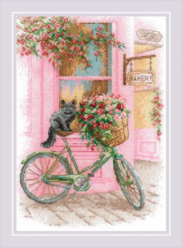 Riolis Kreuzstich Stickpackung "Blumige Fahrt", Zählmuster, 21x30cm von Riolis