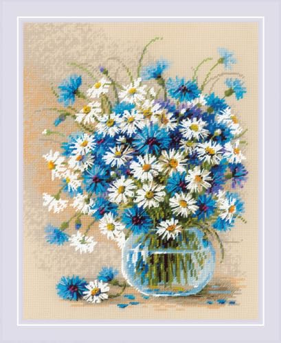 RIOLIS Kreuzstich-Set mit Gänseblümchen und Kornblumen, 2249, Kreuzstich-Set für Anfänger und Fortgeschrittene, Kreuzstich-Sets für Erwachsene, gezählte Sticksets, Stickset RIOLIS Kreuzstich-Set mit Gänseblümchen und Kornblumen, 2249, Kreuzstich-Set für Anfänger und Fortgeschrittene, Kreuzstich-Sets für Erwachsene, gezählte Sticksets, Stickset von Riolis