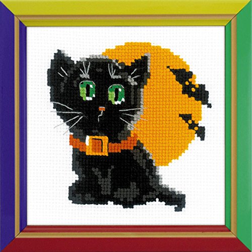 Riolis, Zählmuster Kreuzstich-Set Schwarze Katze, Baumwolle, Mehrfarbig, 15 x 15 x 0.1 cm von Riolis