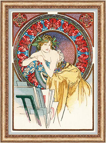 Riolis 100/058 COUNTED CROSS STITCH GIRL EASEL Kreuzstich-Set, Mehrfarbig, 28x40cm von Riolis