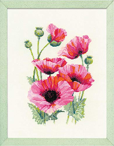Riolis 1775 Kreuzstichpackung rosa Mohnblumen, Zählmuster Kreuzstich-Set, Baumwolle, mehrfarbig, 2533cm von Riolis