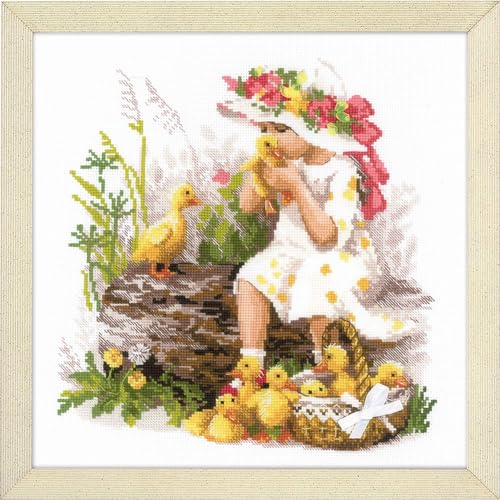 Riolis 1781 Kreuzstichpackung Mädchen mit Entlein, Zählmuster Kreuzstich-Set, Baumwolle, mehrfarbig, 3030cm von Riolis