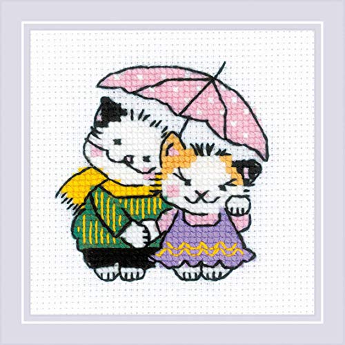 Riolis 1810 Katzenmannschaft: Zusammen im Regen, Zählmuster Kreuzstich-Set, Baumwolle, mehrfarbig, 99cm von Riolis