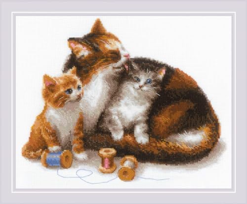 Riolis 1811 Katze mit Kätzchen, Zählmuster Kreuzstich-Set, Baumwolle, mehrfarbig, 3024cm von Riolis