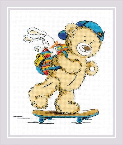 Auslaufmodell Riolis Kreuzstich-Set "Teddy Bär Ferien" 15x18cm, Zählmuster von Riolis