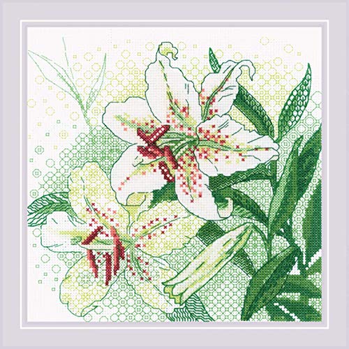 Riolis Blackwork Stickset "Weiße Lilien" 20x20cm, Zählmuster Riolis Blackwork Stickset "Weiße Lilien" 20x20cm, Zählmuster von Riolis