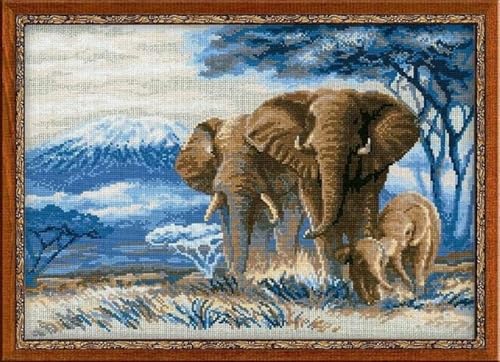 Riolis Elefanten in der Savanne Kreuzstich-Set, Baumwolle, Mehrfarbig, 40 x 30 x 0.1 cm von Riolis