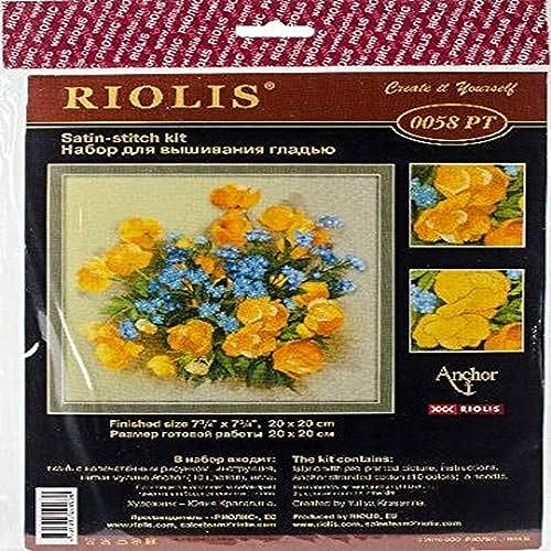 Riolis Globus Blumen. Der Plattstich Satin Stichpackung, Baumwolle, Mehrfarbig, 20 x 20 x 0,1 cm von Riolis
