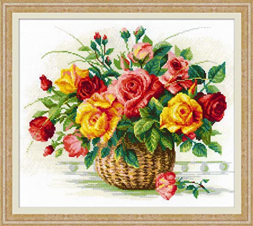 RIOLIS Korb mit Rosen Kreuzstich-Set, Baumwolle, Mehrfarbig, 35 x 30 x 0.1 cm von Riolis