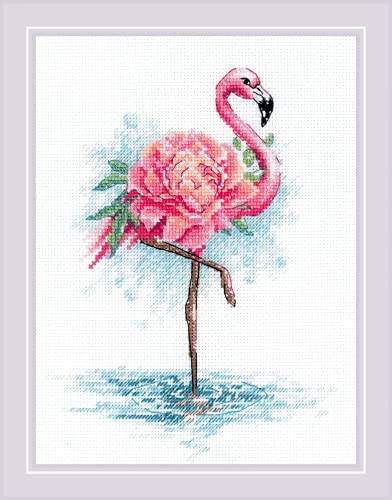 Riolis Kreuzstich Set "Blühender Flamingo", Zählmuster, 18x24cm von Riolis