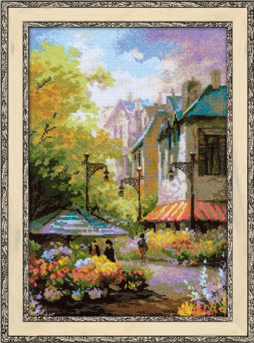 Riolis Kreuzstich-Set Blumenstraße, Baumwolle, Mehrfarbig, 26 x 38 x 0.1 cm von Riolis