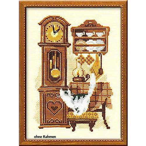 Riolis Kreuzstich-Set Katze mit Uhr, Baumwolle, Mehrfarbig, 18 x 24 x 0.1 cm von Riolis