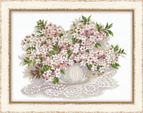 Riolis Kreuzstich-Set Kirschblüte, Baumwolle, Mehrfarbig, 40 x 30 x 0.1 cm von Riolis