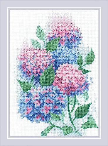 Riolis Kreuzstich Set "Schöne Hortensien", Zählmuster, 21x30cm von Riolis