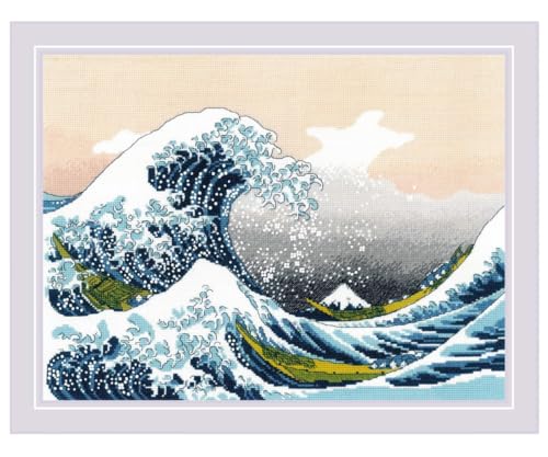 Riolis Kreuzstich Stickpackung "Die große Welle vor Kanagawa nach K. Hokusai", Zählmuster, 40x30cm von Riolis
