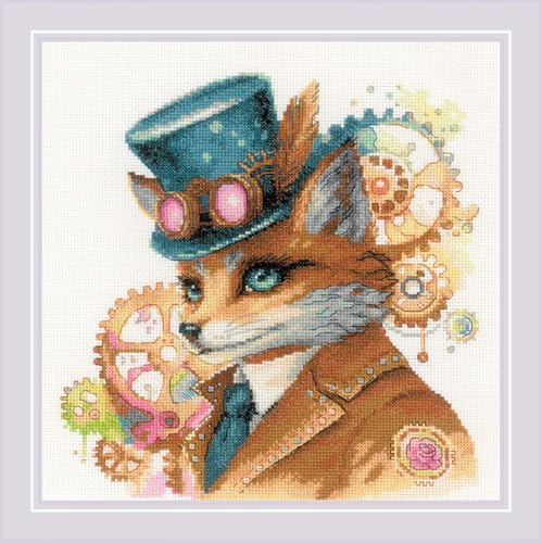 Riolis Kreuzstich Stickpackung "Steampunk-Fuchs", Zählmuster, 20x20cm von Riolis
