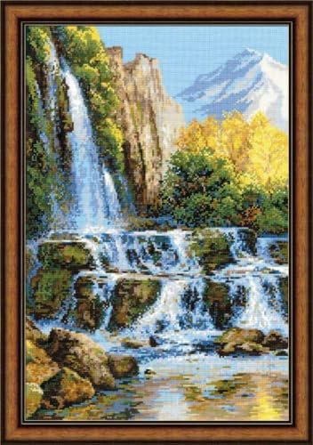 RIOLIS Landscape with Waterfall Cross Stitch kit, Baumwolle, multi-color, 40 x 60 x 0,1 cm von Riolis