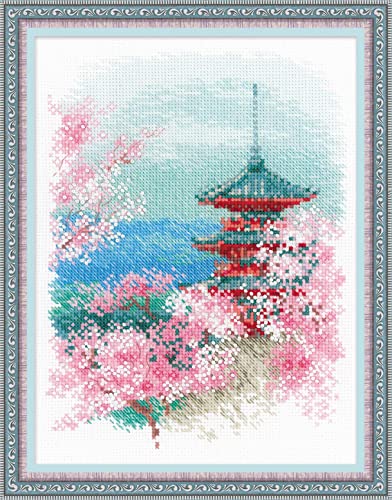 RIOLIS Sakura. Pagode Kreuzstich-Set, Baumwolle, Mehrfarbig, 18 x 24 cm von Riolis