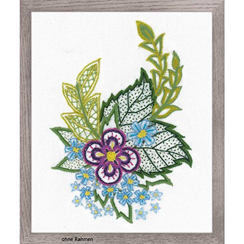 Auslaufmodell Riolis Stickbild-Set, Motiv Skizze mit Kornblumen, Stickbild vorgezeichnet von Riolis