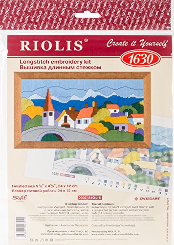 Riolis Langstich-Set "Stadt in den Bergen", Stickbild vorgezeichnet von Riolis