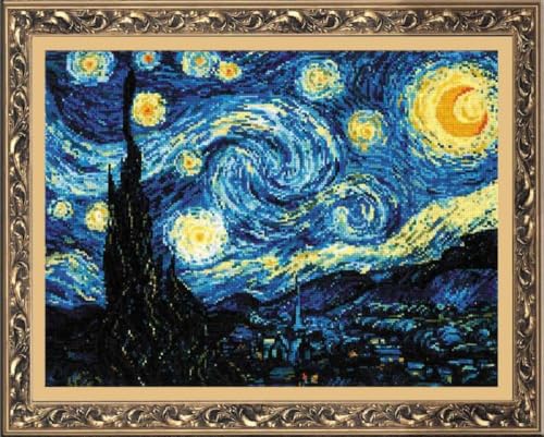Riolis Stickbild, Motiv Sternennacht von Van Gogh, c1, Weiß von Riolis