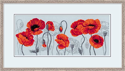 Riolis Stickbild-Set, Motiv Rote Mohnblumen, Kreuzstich von Riolis