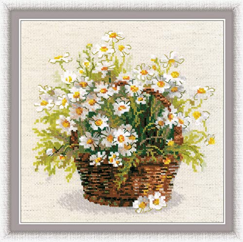 Riolis Stickbild-Set, Motiv russische Daisies, Kreuzstich, Grün, c1, Mittel von Riolis