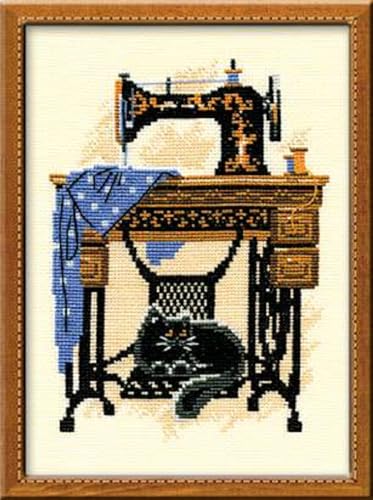 Riolis Kreuzstich-Set "Katze mit Nähmaschine", Zählmuster von Riolis