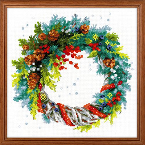 Riolis Wreath With Blue Spruce Cross Stitch Kit, Baumwolle, Multi-Color, 30 X 30 X 0,1 Cm von Riolis