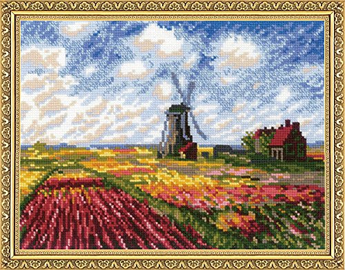 Riolis das Feld Der Tulpen, Basierend Auf Gemälde C. Monet Kreuzstichpackung, Baumwolle, Mehrfarbig, 33 X 25 X 0,1 Cm von Riolis