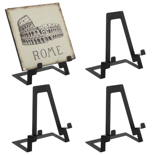 Ripeng 4 Stück Tellerständer für Display, 11,4 cm, Metalltellerhalter, schwarze Staffelei, Ständer, Metall-Bilderrahmenhalter, Staffelei für Tischdekoration, Bilder, Fotobuch, dekorative Geschenke von Ripeng