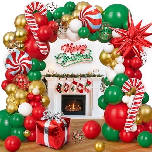 154 Stück Luftballons Girlande Weihnachten Rot Grün Weihnachtsdeko, Weihnachtsballons Weihnachtsparty Deko Süßigkeiten Geschenk Box Folienballon für Weihnachten Neujahr Geburtstag Party Deko von Riqiaqia