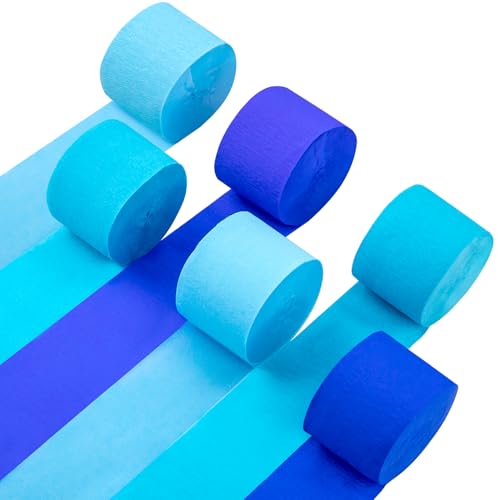 Blaue Luftschlangen, Partydekorationen, Krepppapier-Luftschlangen für blaue Geburtstagsparty-Dekorationen, Babypartys oder Wiedervereinigungen (6 Rollen) von Riqiaqia