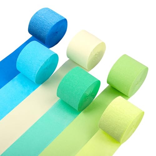 Krepppapier-Luftschlangen, Party-Dekorationen, Blau, Pastellblau, Grün und Limette, Party-Luftschlangen für Geburtstag, Hochzeit, Babyparty, Party-Dekorationen (6 Rollen) von Riqiaqia