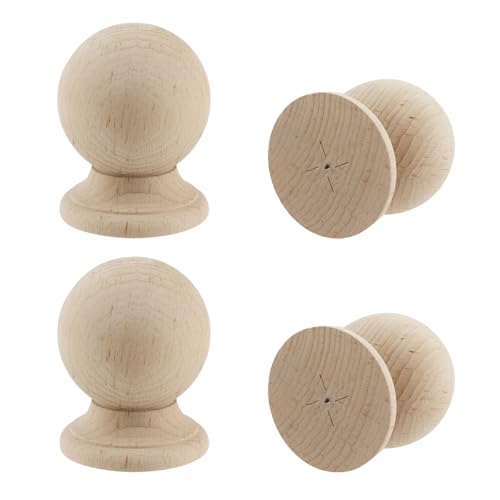 Risbay Unlackierte Holz-Endstücke, dekorativ, 10,2 cm hoch x 7,6 cm breit, Holzendstücke, für Bettpfosten, Gardinenstange, Bastelarbeiten, Endstücke, 4 Stück von Risbay