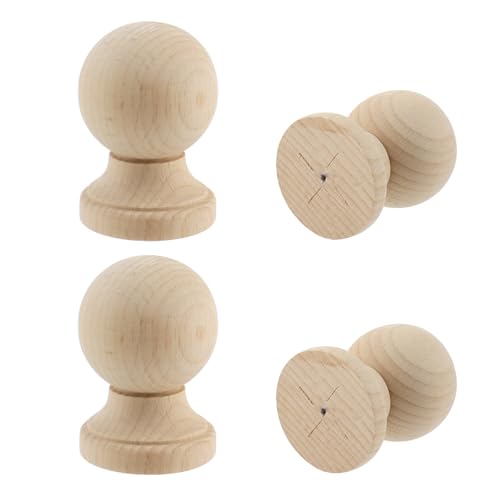 Risbay Unlackierte Holz-Endstücke, dekorativ, 6,4 cm hoch x 3,8 cm breit, Holz-Endstücke, für Bettpfosten, Gardinenstange, Bastelarbeiten, Endstücke, 4 Stück von Risbay