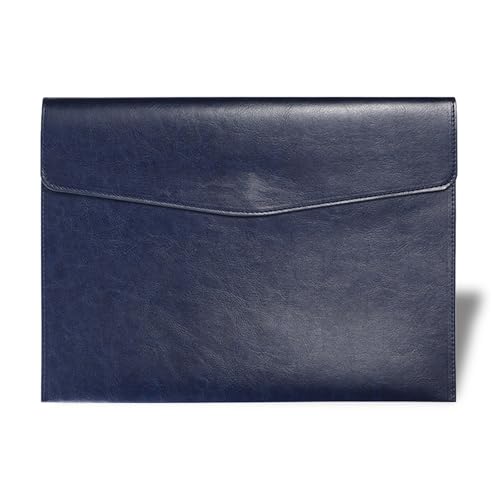 RisePlus Dokumentenmappe A4 Leder, Aktentasche A4 aus PU-Leder, wasserdichte Büro- und Reisetasche für Dokumente, Vintage-Design mit Stifttasche（Dunkelblau) von RisePlus