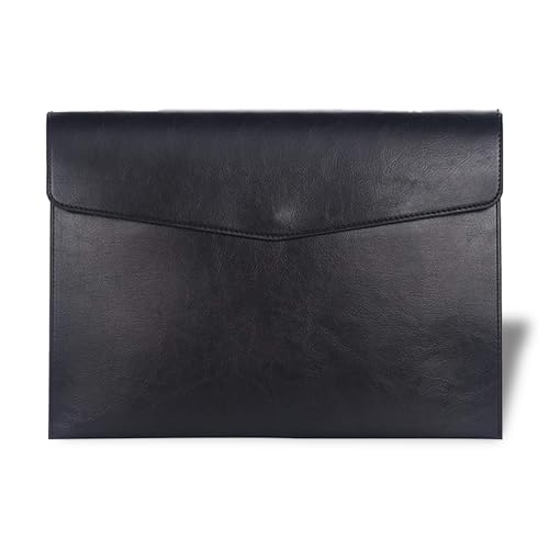 RisePlus Dokumentenmappe A4 Leder, Aktentasche A4 aus PU-Leder, wasserdichte Büro- und Reisetasche für Dokumente, Vintage-Design mit Stifttasche（Schwarz） von RisePlus